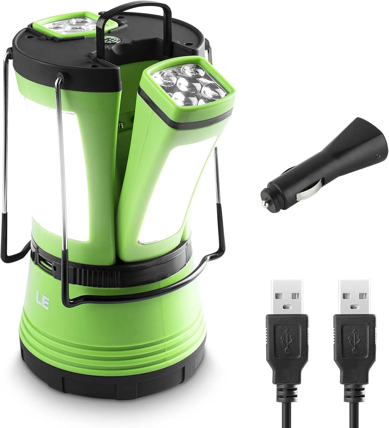 LE Lámpara de Cámping LED  600 lúmenes  con 2 Antorchas Desmontables  USB Recargable y Con Pilas  Farol Cámping Resistente al Ag