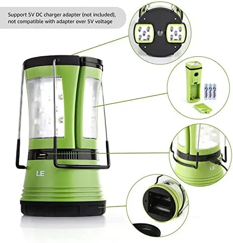 LE Lámpara de Cámping LED  600 lúmenes  con 2 Antorchas Desmontables  USB Recargable y Con Pilas  Farol Cámping Resistente al Ag
