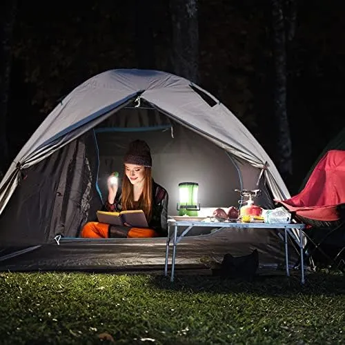 LE Lámpara de Cámping LED  600 lúmenes  con 2 Antorchas Desmontables  USB Recargable y Con Pilas  Farol Cámping Resistente al Ag
