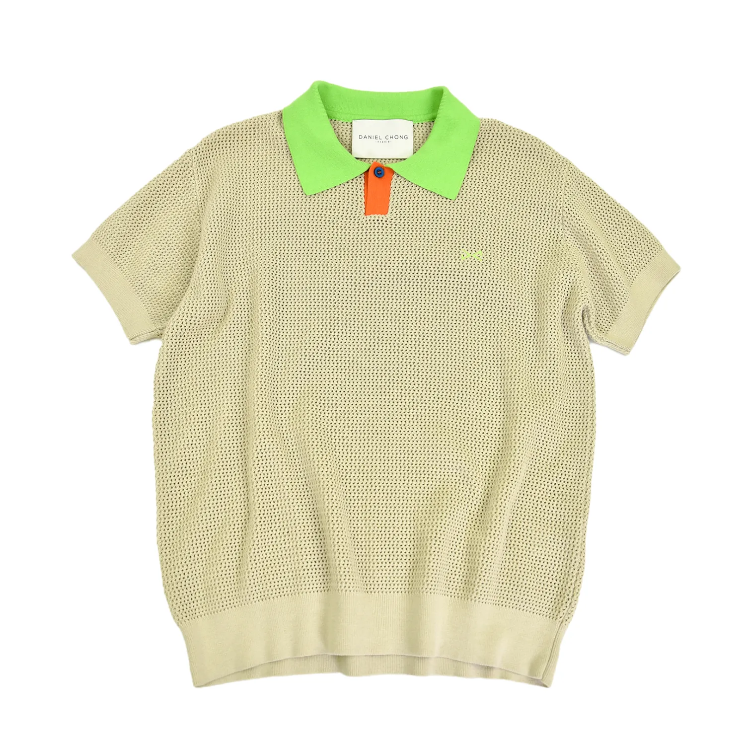 Men's Short Sleeve Mesh Polo w/ Button BEIGE