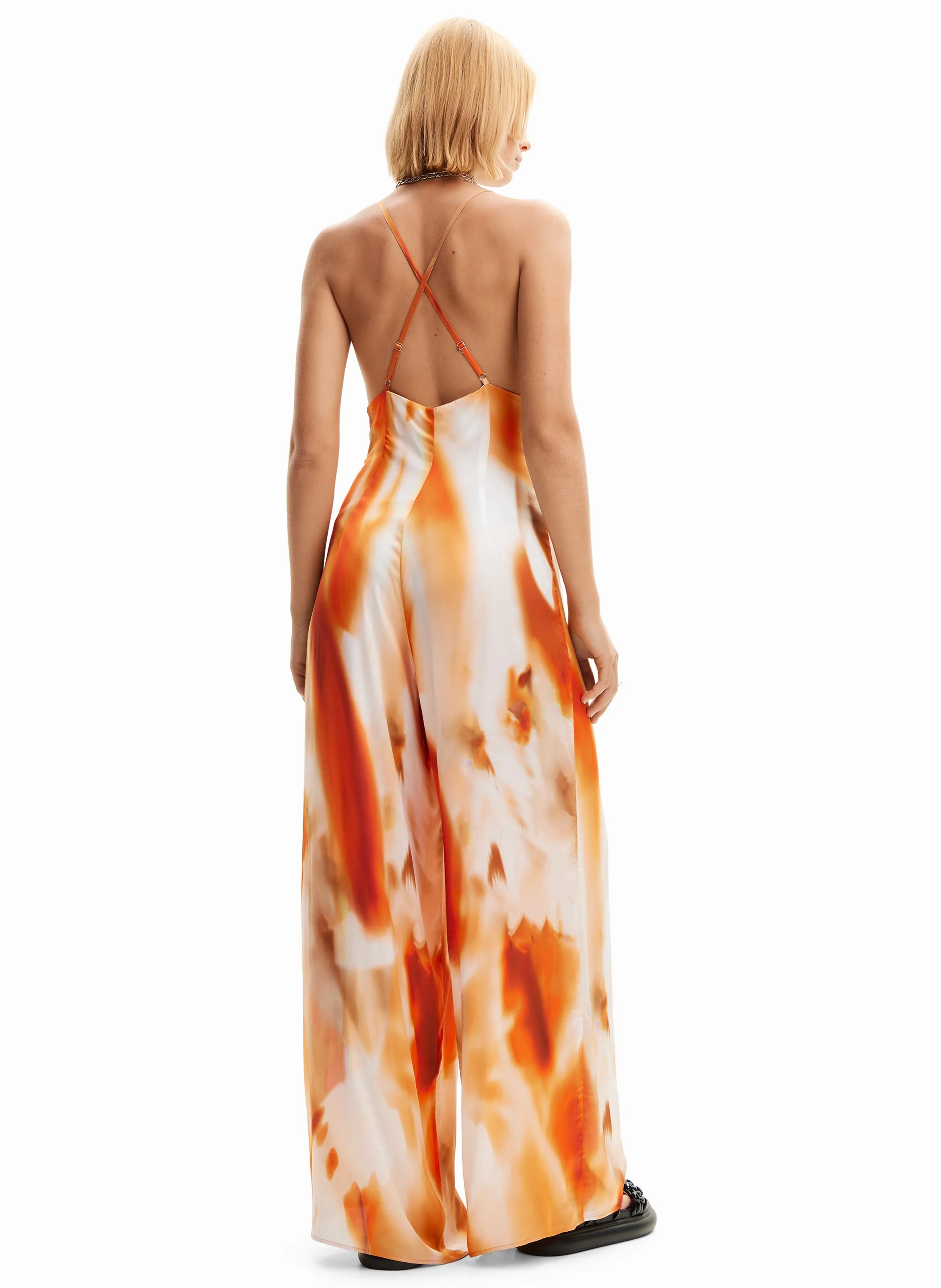 Mono estampado con espalda descubierta en naranja